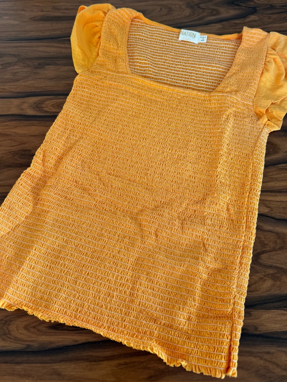 Nation LTD Smocked Puff Sleeve Pima Cotton Top Marigold Yellow/Orange Size S